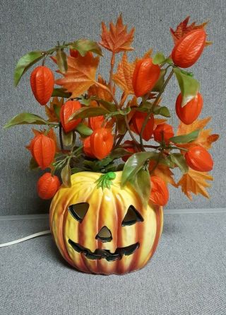 Vintage Samson Import Co Ceramic Halloween Pumpkin Light Up Planter 6 "