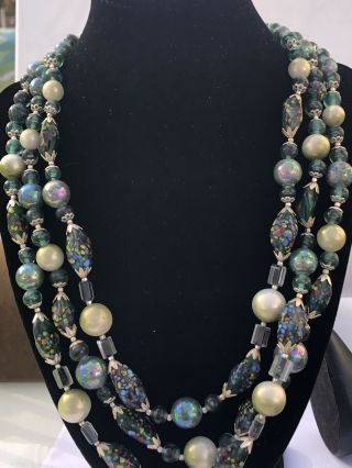 Hi End Stunning Vintage Murano Glass Multi Color Ab Glass Bead Long Necklace