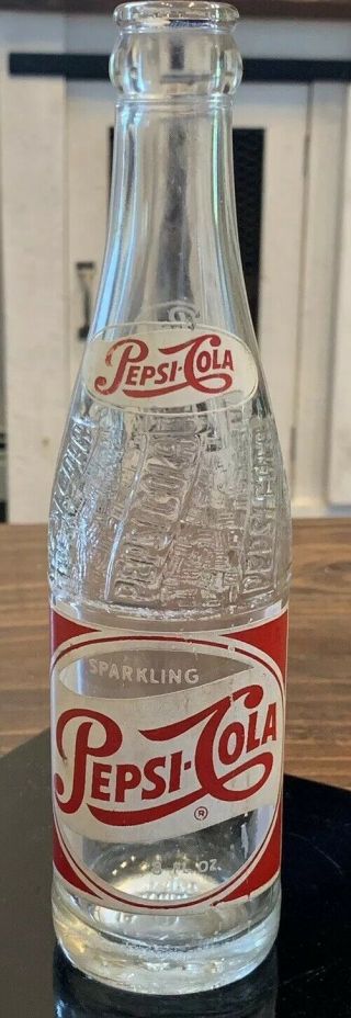 Vintage Sparkling Pepsi - Cola 12 Oz.  Glass Soda Bottle Red & White 1950s York