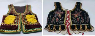 (2) Vintage Polish Folk Costumes Black Velvet Sequin Vest & Beads 60 Years,  Age