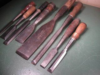 OLD VINTAGE WOODWORKING TOOLS FINE CHISELS GROUP ALL TYPES W/ SLICK 2