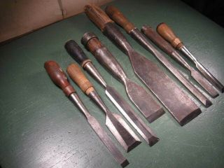 OLD VINTAGE WOODWORKING TOOLS FINE CHISELS GROUP ALL TYPES W/ SLICK 3