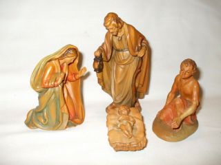 4 Anri Christmas Nativity Scene Carved Wood Vtg 5.  25 " Joseph 4 " Mary 2.  50 " Baby