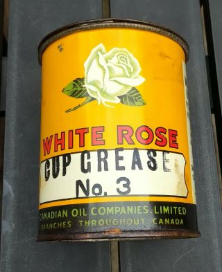 Vintage White Rose 1lb Cup Grease 3 Tin Oil Can With Lid Gas Canada