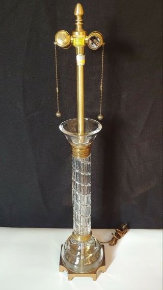 Vintage Marbo Glass Crystal Column Table Lamp W Brass Accents