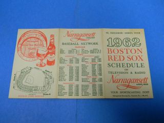 Vintage 1962 Narragansett Beer Boston Red Sox Baseball Schedule Cranston Ri