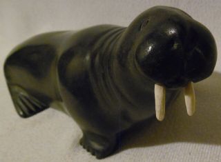 Vintage Large Canadian Eskimo Inuit Art Walrus Carving Sculpture 13 