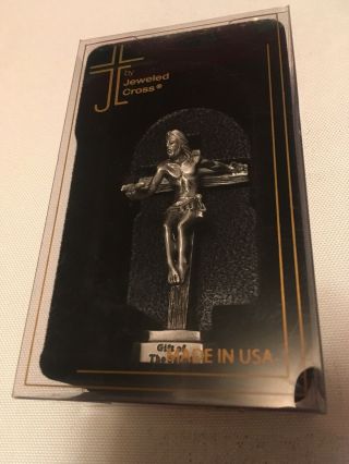 Jesus Christ Statue By Jeweled Cross 3.  5” Pewter Gift Of The Spirit Rare Nib