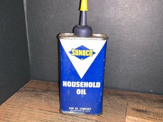1960s Sunoco Household Sun Oil 4 Oz Can Handy Oiler W/gas Pump Graphic 158