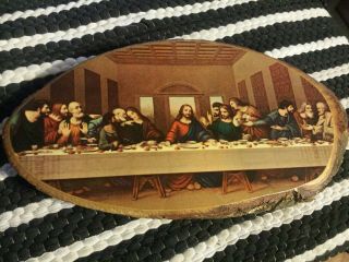 Vintage The Last Supper On Carved Wooden Plaque Wall Hanging Art Religious