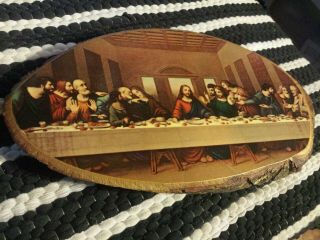 Vintage The Last Supper on Carved Wooden Plaque Wall Hanging Art Religious 2