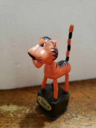 Vintage Tiger Collapsing Push Button Puppet Toy Plastic Cute