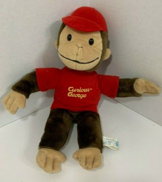 Curious George Plush Monkey Red Shirt Hat Yellow Writing Brown Tan Vintage
