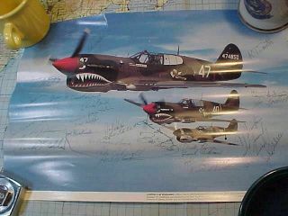 Vintage Avg Flying Tigers Small Poster Signed By 33