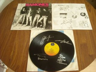 Ramones Rocket To Russia Signed By All 4 Band Members In Silver Pen Cover Lp Ex
