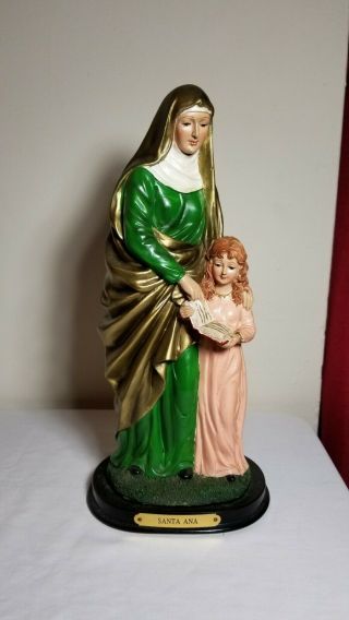 12 " Saint Anne Statue With Virgin Mary Resin