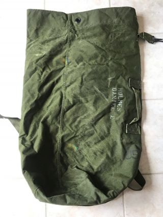 Vintage US Army large military duffle bag luggage olive green canvas 2