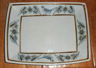Ken Edwards Tonala Mexico Pottery Tray/serving Plate 11 X 14 " Gray W/blue Birds
