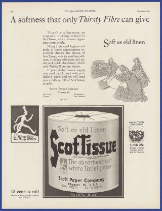 Vintage 1925 Scott Tissue Toilet Paper Bathroom Art Decor Roaring 20 