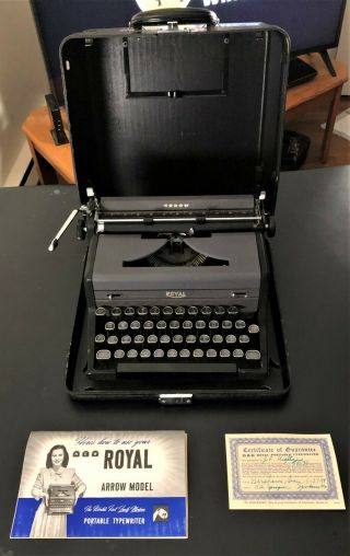 Black Vintage Royal Arrow Typewriter With Case And Paperwork C - 1661316,