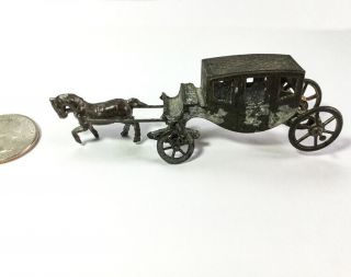 Antique / Vintage Die Cast Metal Miniature Horse Drawn Carriage France