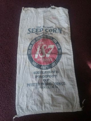 Pfister 187 Hybrids Seed Corn Sack Bag Cloth Farm Feed El Paso Illinois