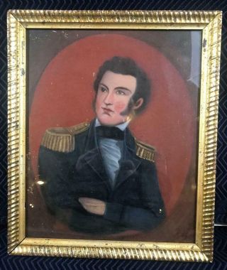 Vintage C.  1820s Oil On Paper Painting Of Naval Officer