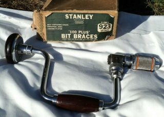 Vintage Stanley No.  923 Hand Crank Wood Drill Brace 10 " Inch