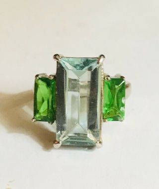 Vtg 925 Sterling Silver Tourmaline Emerald Green Ring Sz 9.  5 Gorgeous