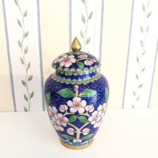 Vintage Chinese Copper Blue Cloisonne Enamel Flower Blossom Urn Jar Vase 4”