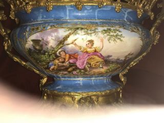 Sevres Porcelain Dore Gilt Bronze Ormolu Centerpiece Bowl Blue Huge 15”x19” 3