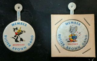 Two Vintage Buster Brown Gang Member Pins 1946 Ed Mc Connell Midnight,  Squeeky