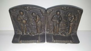 Antique Cast Iron Angelus Book Ends / Door Stops Vintage Primitive