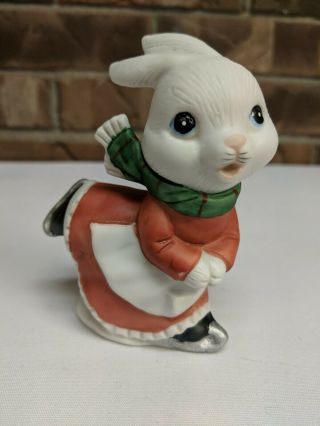Homco Christmas Figurines Bunny Rabbits Girl and Boy Ice Skating Set of 2 3