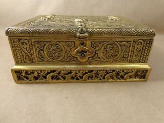 Antique TIFFANY STUDIOS NY Gilt Bronze Dore Hinged Cigarette Box Venetian 1680 2