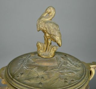 Fine Antique c 19th French Aesthetics Cast Bronze Foliage & Lidded Crane Urn 2 2