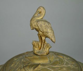 Fine Antique c 19th French Aesthetics Cast Bronze Foliage & Lidded Crane Urn 1 2
