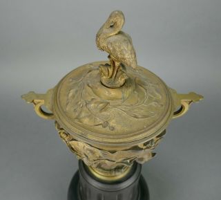Fine Antique c 19th French Aesthetics Cast Bronze Foliage & Lidded Crane Urn 1 3