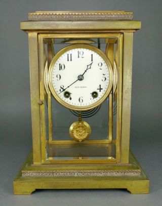 Fine Antique Seth Thomas " Orchid No.  1 " 15 Day Bronze Crystal Regulator Clock