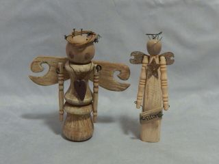 2 Rustic Wood And Wire Angel Figurines