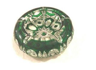 Vintage Bohemian Crystal Ashtray Emerald Green Cut To Clear Glass 5.  5 " Czech Art