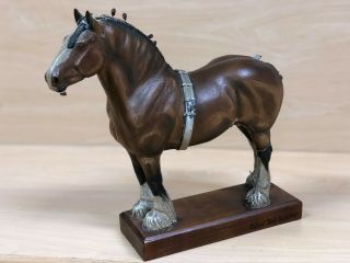 Calvin Roy Kinstler Carved Wooden Horse Carving - Clydesdale Signed circa 1940 ' s 3