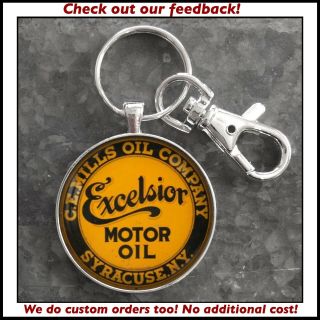 Vintage Excelsior Motor Oil Sign Photo Keychain Pendant Gift 