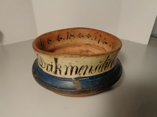 Norwegian Antique 1857 Rosemaling Wooden Bowl,  Blue Rosemaling Beer,  Alecup Bowl
