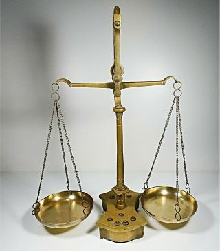 Antique Solid Brass Balance Scale Complete With Weights