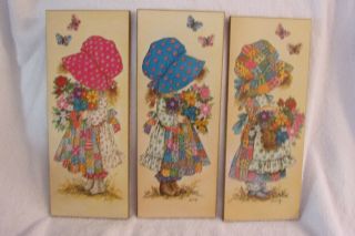 Vintage Set Of 3 Holly Hobbie Wall Hanging Plaques 1970 