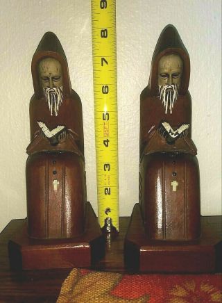 Vintage Hand Carved Wooden Monk Priest Friar Jesuit Bookends Mexico
