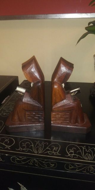 Vintage Hand Carved wooden Monk Priest Friar Jesuit Bookends Mexico 3
