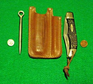 Vtg Sheath Blade Hunt Usa Case Xx Folding 65sab Knife 1 Yacht Leather Spike Set