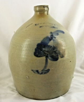 Antique L & B G Chace Somerset Mass Salt Glazed Stoneware Ovoid Jug W/cobalt